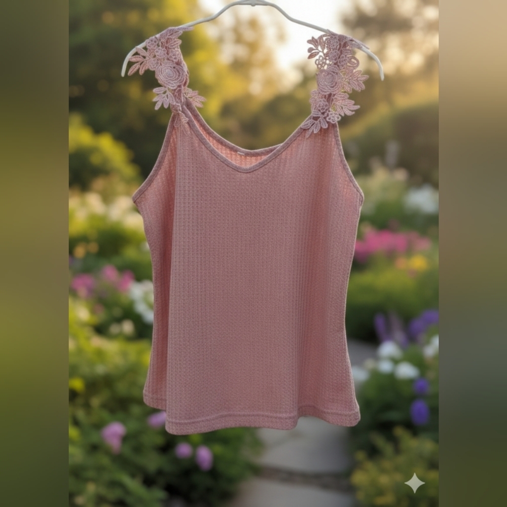 SHEIN Emery Rose Floral Lace Waffle Knit Tank XL (NWOT) - Picture 4 of 9